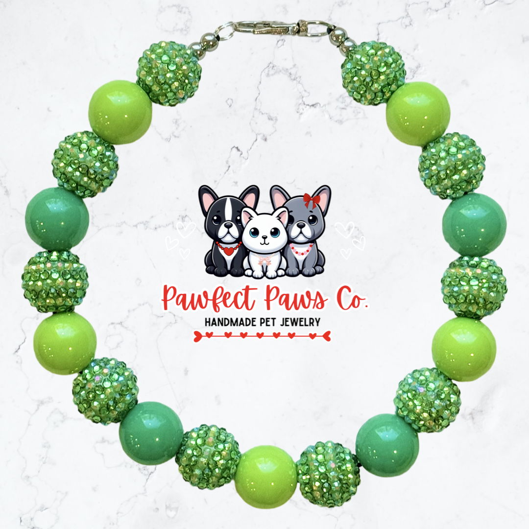 Shimmering Shamrock* Green Sparkle St. Patrick’s Day Custom Beaded Dog/Cat Necklace!