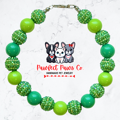 Shimmering Shamrock* Green Sparkle St. Patrick’s Day Custom Beaded Dog/Cat Necklace!