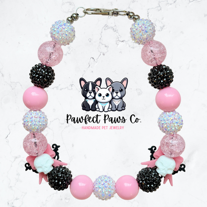 Eternal Love* Pink & Black Sparkle Skull Valentines Day Custom Beaded Dog/Cat Necklace!