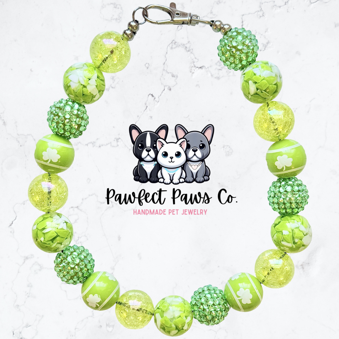 Cutesy Clover* Green Sparkle St. Patrick’s Day Custom Beaded Dog/Cat Necklace!