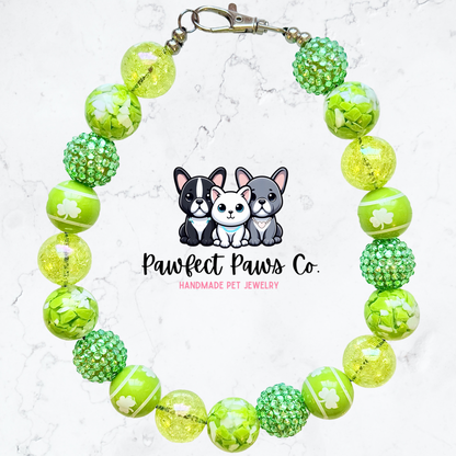 Cutesy Clover* Green Sparkle St. Patrick’s Day Custom Beaded Dog/Cat Necklace!