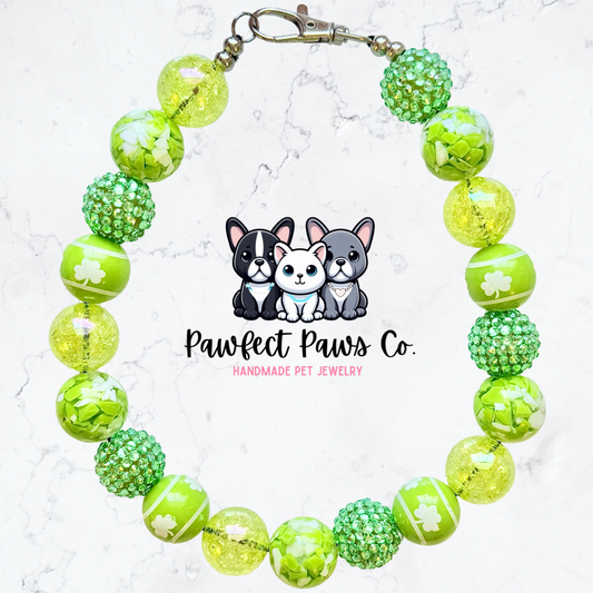 Cutesy Clover* Green Sparkle St. Patrick’s Day Custom Beaded Dog/Cat Necklace!