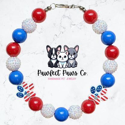 Pawtriotic Pride* Red, White & Blue Sparkle Patriotic Beaded Dog/Cat Necklace!