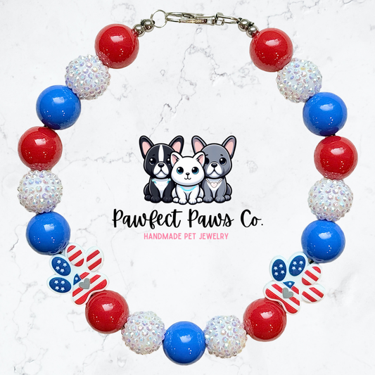 Pawtriotic Pride* Red, White & Blue Sparkle Patriotic Beaded Dog/Cat Necklace!
