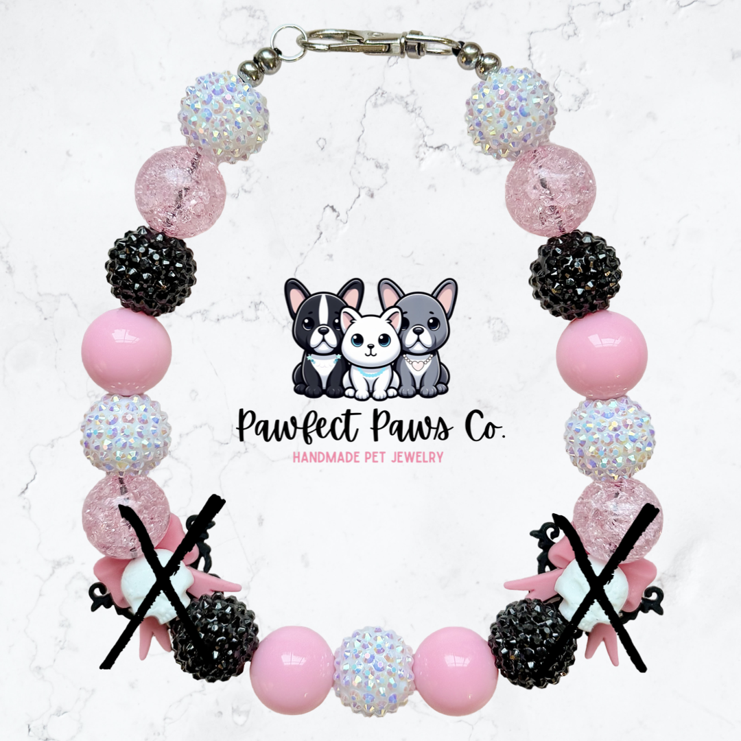 Eternal Love* Pink & Black Sparkle Skull Valentines Day Custom Beaded Dog/Cat Necklace!