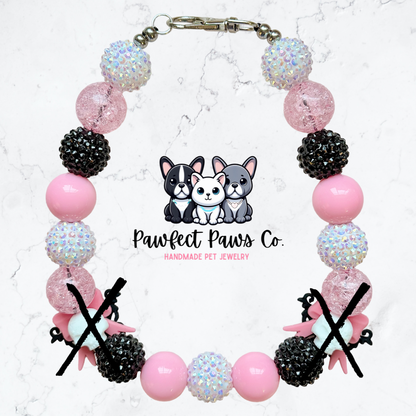 Eternal Love* Pink & Black Sparkle Skull Valentines Day Custom Beaded Dog/Cat Necklace!
