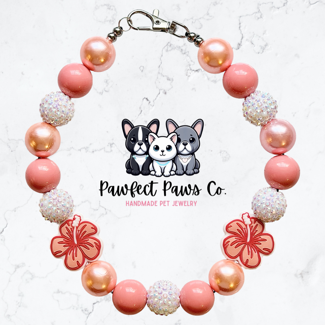 Sunset Glow* Coral Sparkle Custom Beaded Dog/Cat Necklace!