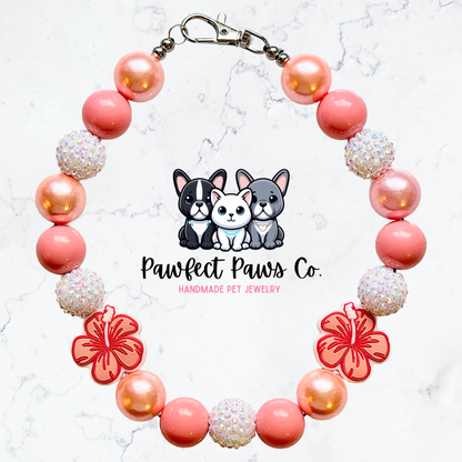 Sunset Glow* Coral Sparkle Custom Beaded Dog/Cat Necklace!