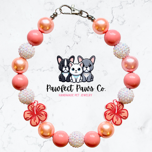 Sunset Glow* Coral Sparkle Custom Beaded Dog/Cat Necklace!