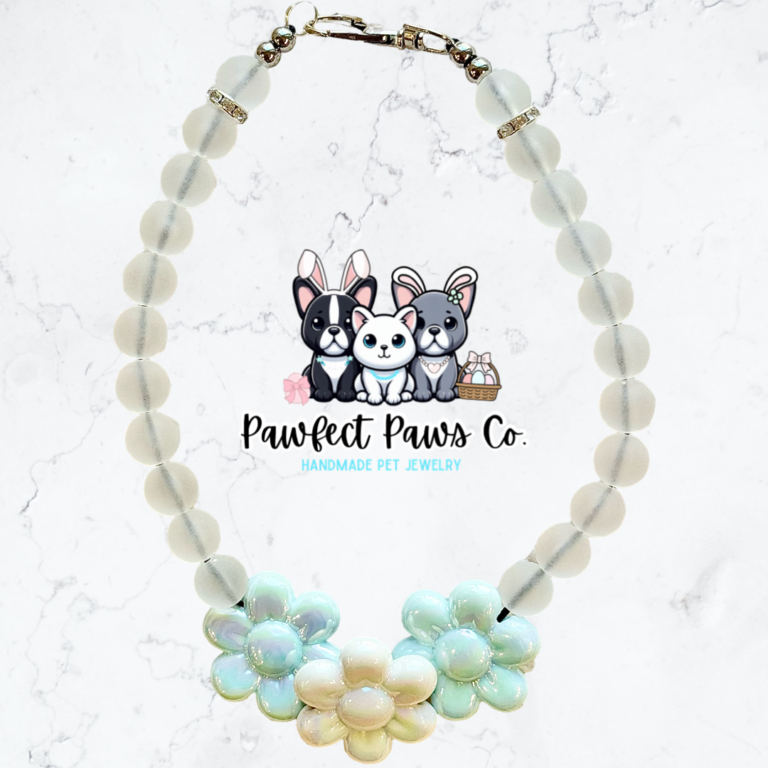 Blooming Beauty* Blue & White Flower Easter/Spring Custom Beaded Dog/Cat Collar Necklace!