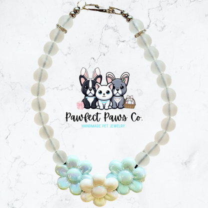 Blooming Beauty* Blue & White Flower Easter/Spring Custom Beaded Dog/Cat Collar Necklace!
