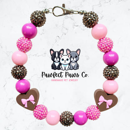 Chocolate Kisses* Pink & Brown Sparkle Chocolates Custom Beaded Dog/Cat Necklace!