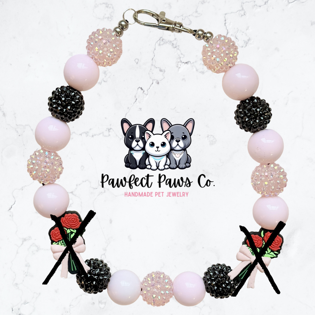 Sweet Roses* Pink & Black Sparkle Valentines Day Custom Beaded Dog/Cat Necklace!
