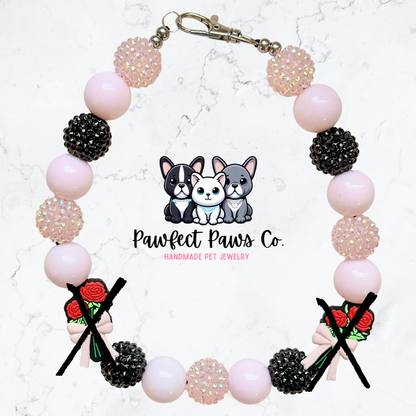 Sweet Roses* Pink & Black Sparkle Valentines Day Custom Beaded Dog/Cat Necklace!