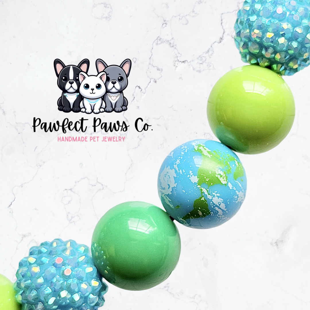 Earth Day* Blue & Green Sparkle Custom Beaded Dog/Cat Necklace!