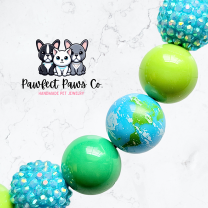 Earth Day* Blue & Green Sparkle Custom Beaded Dog/Cat Necklace!