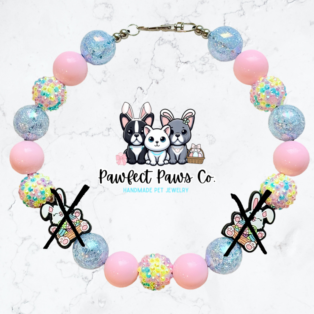 Eggstra Hoppy* Blue & Pink Sparkle Easter/Spring Custom Beaded Dog/Cat Necklace!