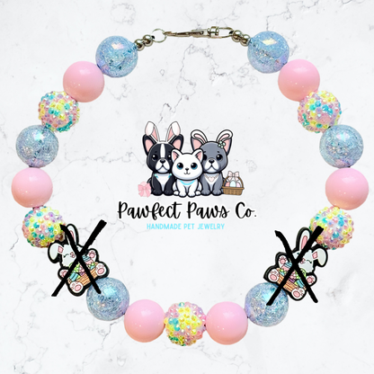 Eggstra Hoppy* Blue & Pink Sparkle Easter/Spring Custom Beaded Dog/Cat Necklace!