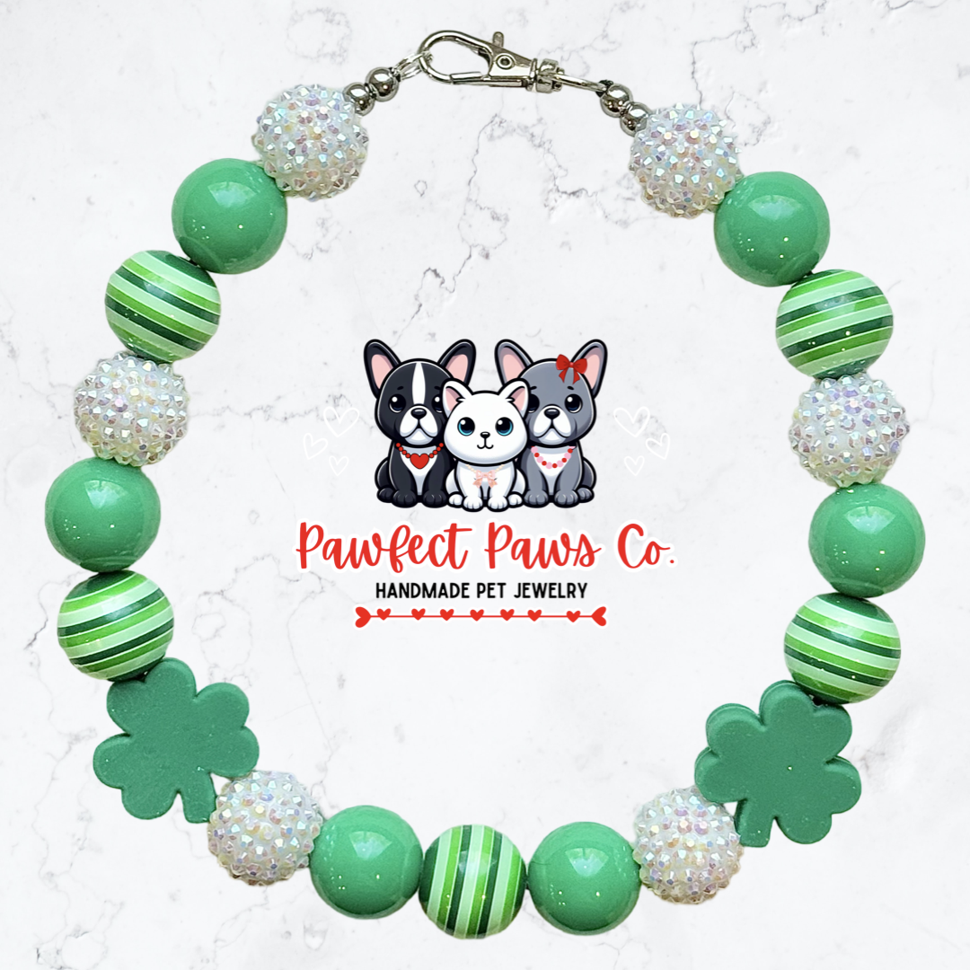 Lucky Paws* Green & White Sparkle St. Patrick’s Day Custom Beaded Dog/Cat Necklace!