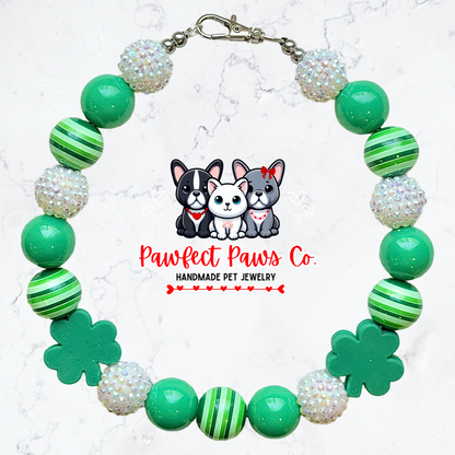 Lucky Paws* Green & White Sparkle St. Patrick’s Day Custom Beaded Dog/Cat Necklace!