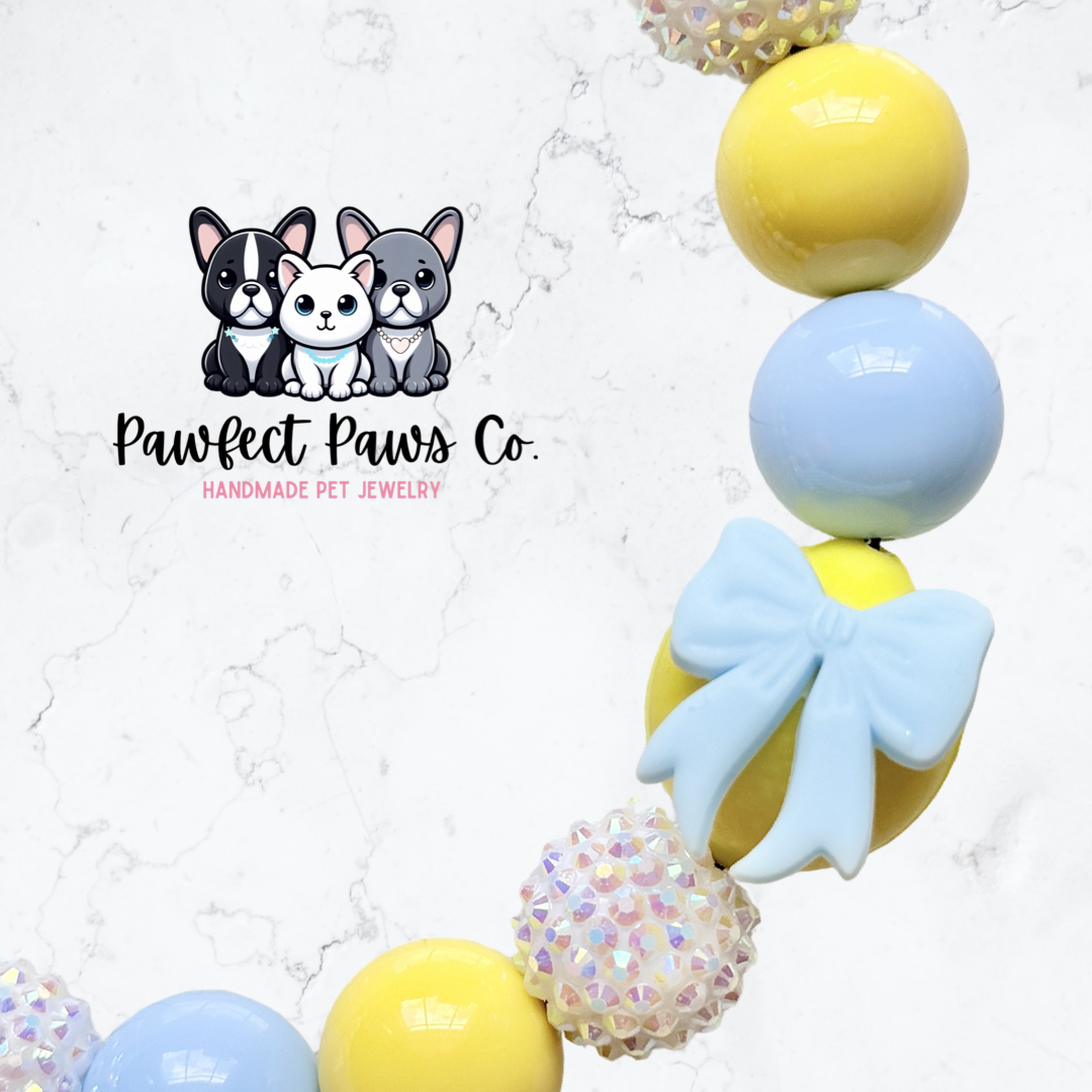 Lovely Lemon* Yellow & Blue Sparkle Coquette Fruit Custom Beaded Dog/Cat Necklace!