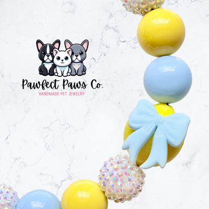 Lovely Lemon* Yellow & Blue Sparkle Coquette Fruit Custom Beaded Dog/Cat Necklace!