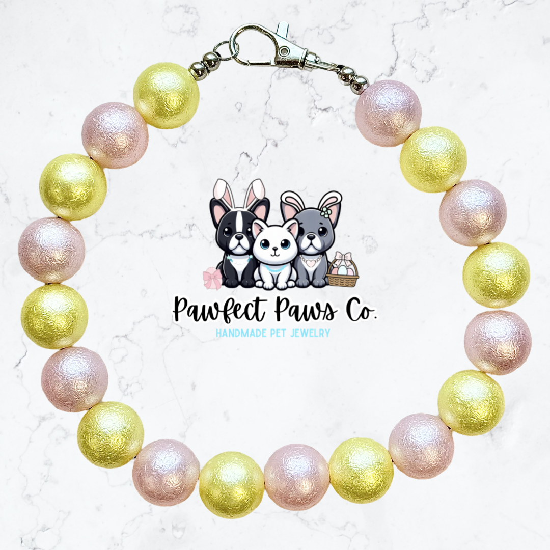 Blushing Buttercup* Pink & Yellow Easter/Spring Custom Beaded Dog/Cat Collar Necklace!