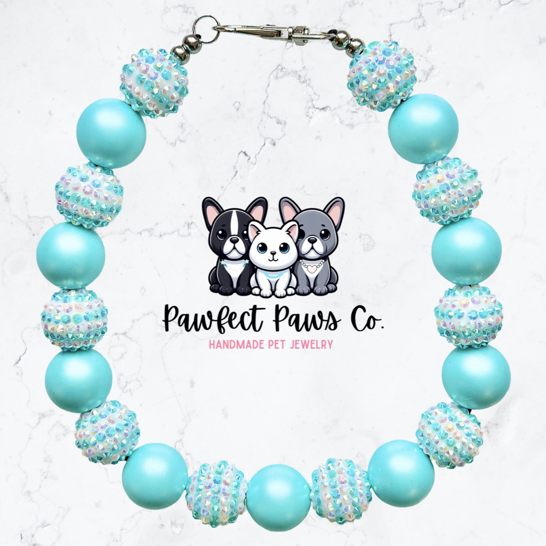 Cotton Candy Breeze* Teal & White Sparkle Custom Beaded Dog/Cat Necklace!
