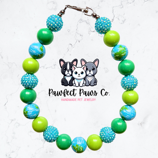 Earth Day* Blue & Green Sparkle Custom Beaded Dog/Cat Necklace!