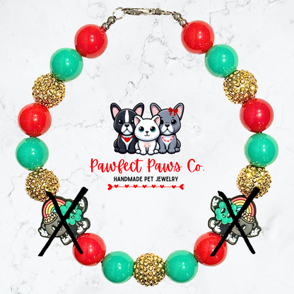 Paws of Gold* Green, Red & Gold Sparkle St. Patrick’s Day Custom Beaded Dog/Cat Necklace!