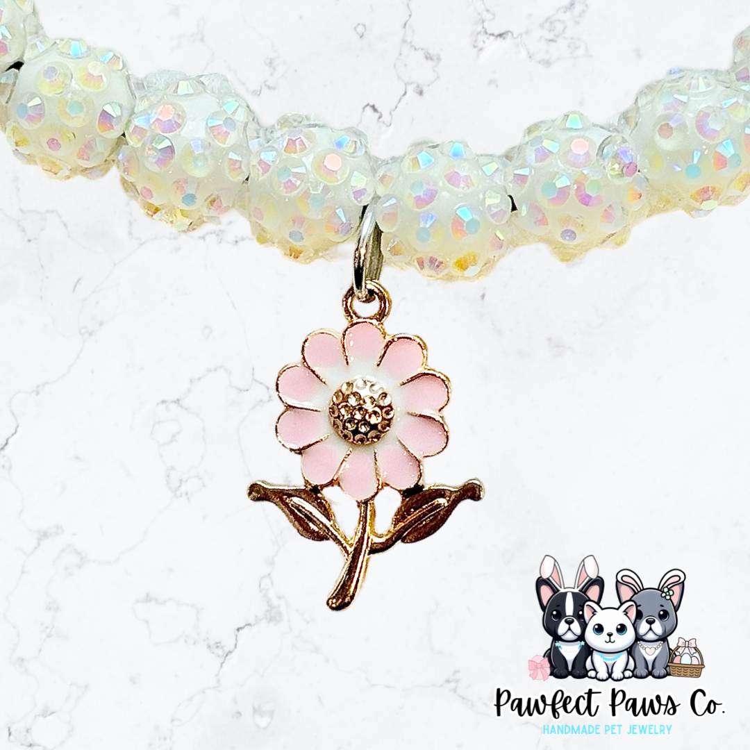 Pink Petals* Pink & Cream Flower Spring Custom Beaded Dog/Cat Collar Necklace