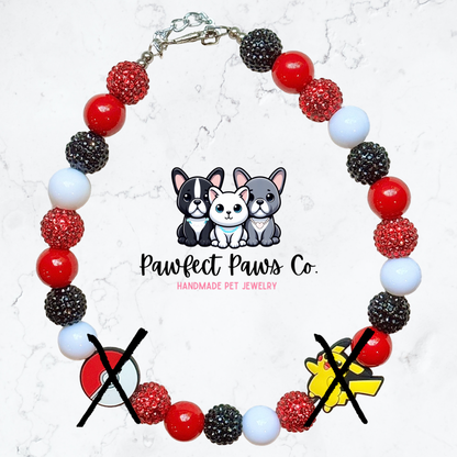 I Choose You* White, Red & Black Sparkle Pokemon Custom Beaded Dog/Cat Necklace!