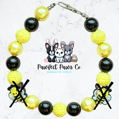 Queen Bee* Black & Yellow Sparkle Spring Custom Beaded Dog/Cat Necklace!