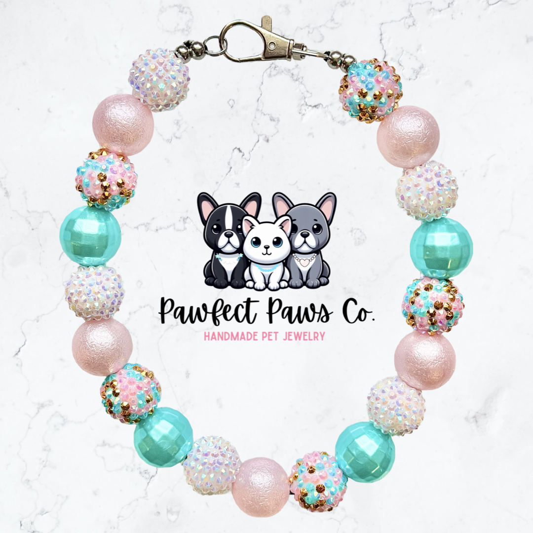 Spring Fling* Pink, White & Blue Sparkle Custom Beaded Dog/Cat Necklace!