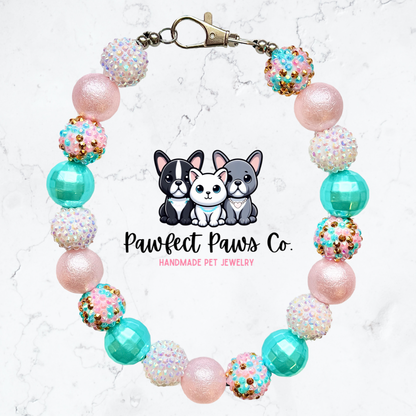 Spring Fling* Pink, White & Blue Sparkle Custom Beaded Dog/Cat Necklace!