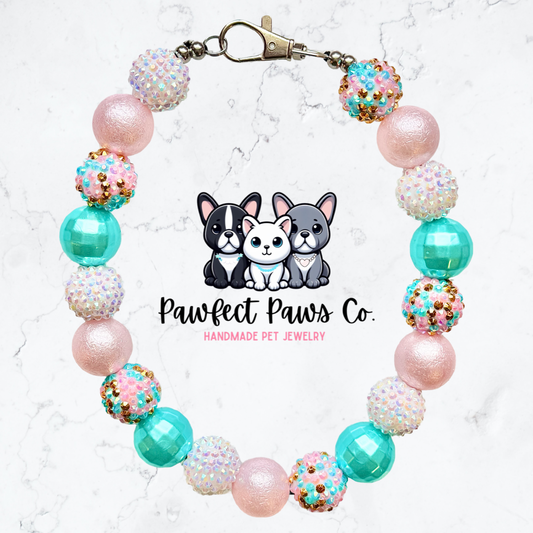 Spring Fling* Pink, White & Blue Sparkle Custom Beaded Dog/Cat Necklace!