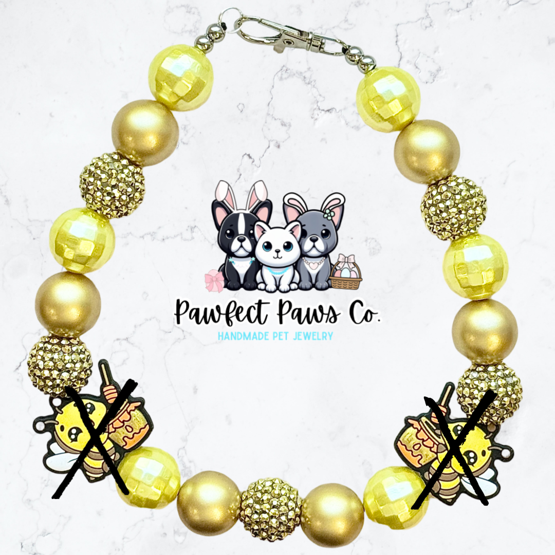 Sweet Honeybee* Yellow & Gold Sparkle Spring Bee Custom Beaded Dog/Cat Necklace!