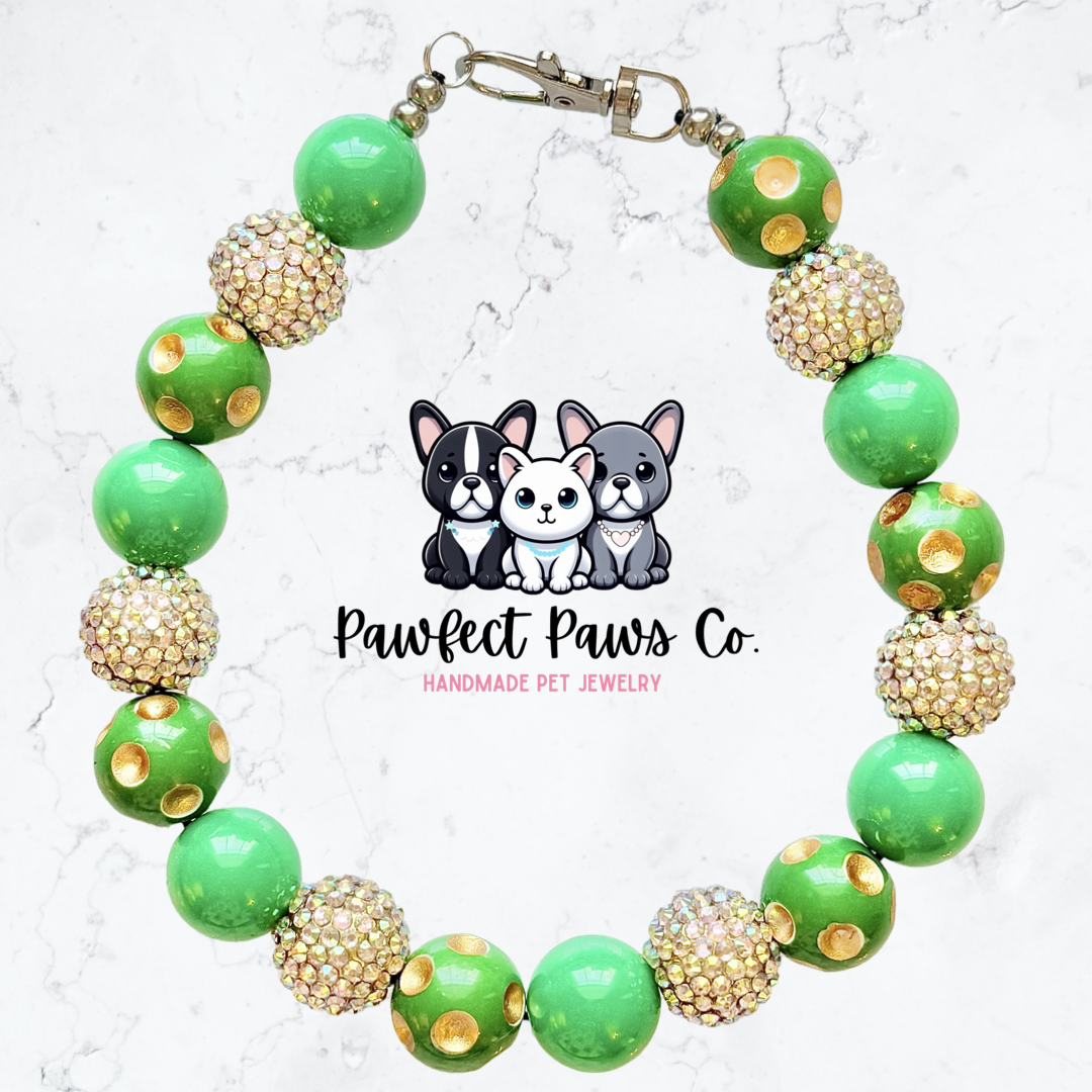 Spotted Luck* Green Sparkle St. Patrick’s Day Custom Beaded Dog/Cat Necklace!