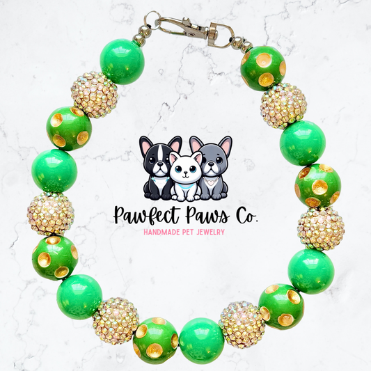 Spotted Luck* Green Sparkle St. Patrick’s Day Custom Beaded Dog/Cat Necklace!