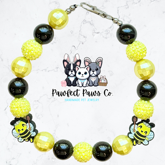 Queen Bee* Black & Yellow Sparkle Spring Custom Beaded Dog/Cat Necklace!