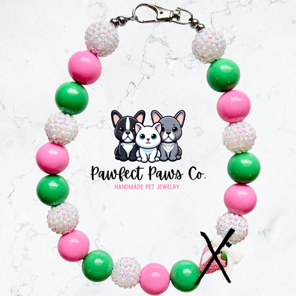 Berry Lovely* Pink, Green & White Sparkle Coquette Fruit Custom Beaded Dog/Cat Necklace!