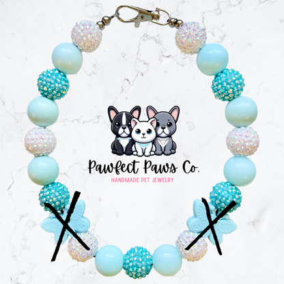 Butterfly Beauty* Blue & White Sparkle Custom Beaded Dog/Cat Necklace!