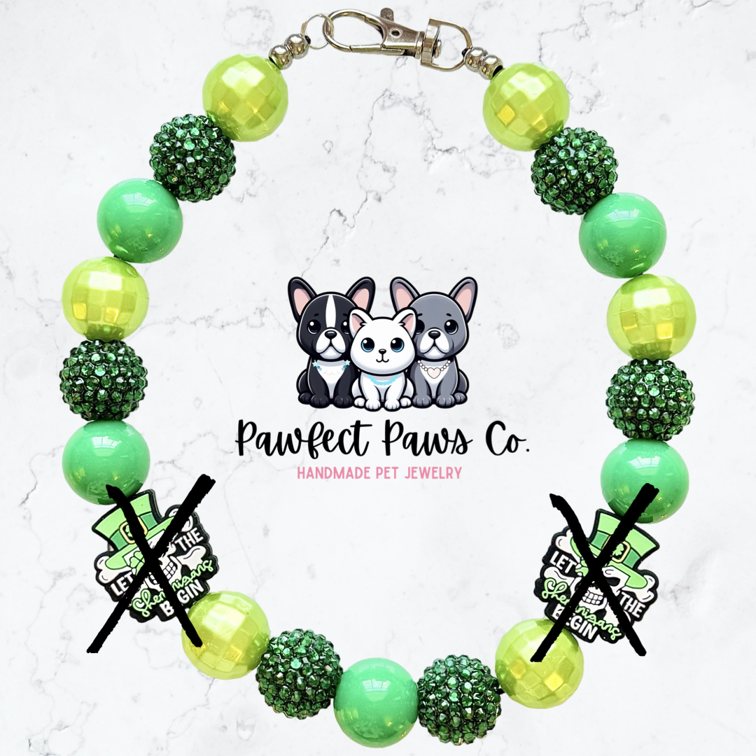 Shenanigans* Green Sparkle St. Patrick’s Day Custom Beaded Dog/Cat Necklace!