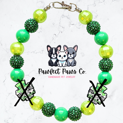 Shenanigans* Green Sparkle St. Patrick’s Day Custom Beaded Dog/Cat Necklace!