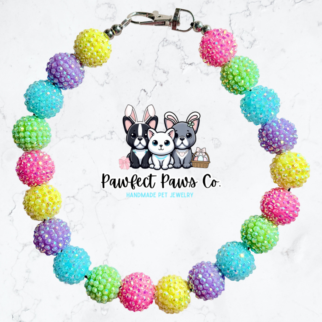 Easter Pop* Yellow, Pink, Purple, Green & Blue Sparkle Easter/Spring Custom Beaded Dog/Cat Collar Necklace!