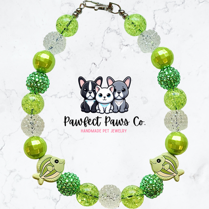 Sea Tropics* Green Sparkle Custom Beaded Dog/Cat Necklace!