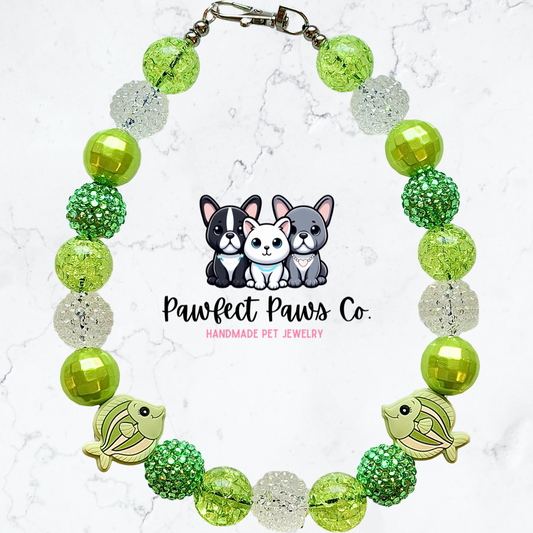 Sea Tropics* Green Sparkle Custom Beaded Dog/Cat Necklace!