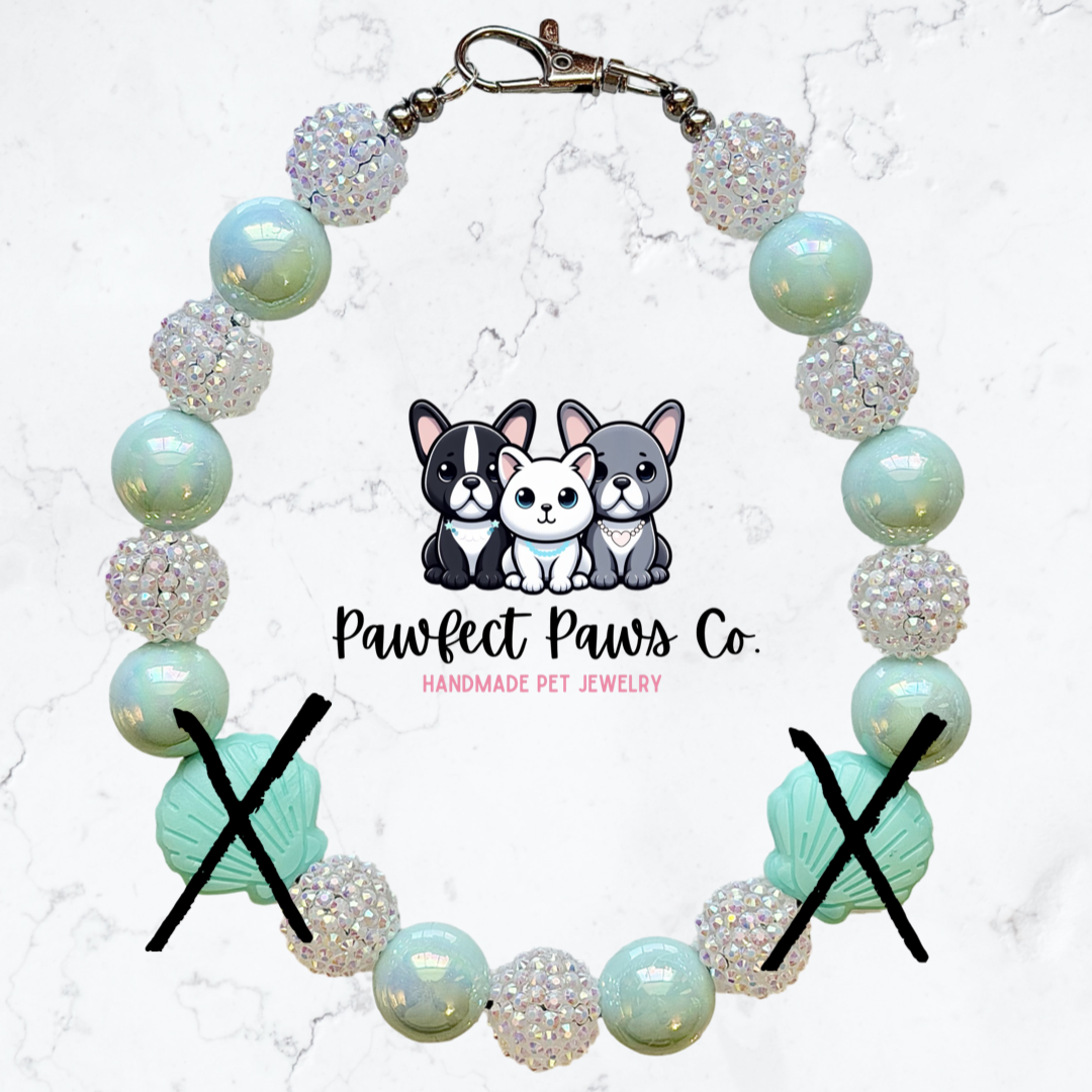 Seashell Shimmer* Teal & White Sparkle Custom Beaded Dog/Cat Necklace!