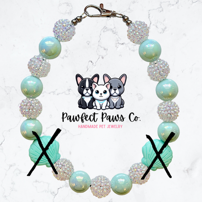Seashell Shimmer* Teal & White Sparkle Custom Beaded Dog/Cat Necklace!