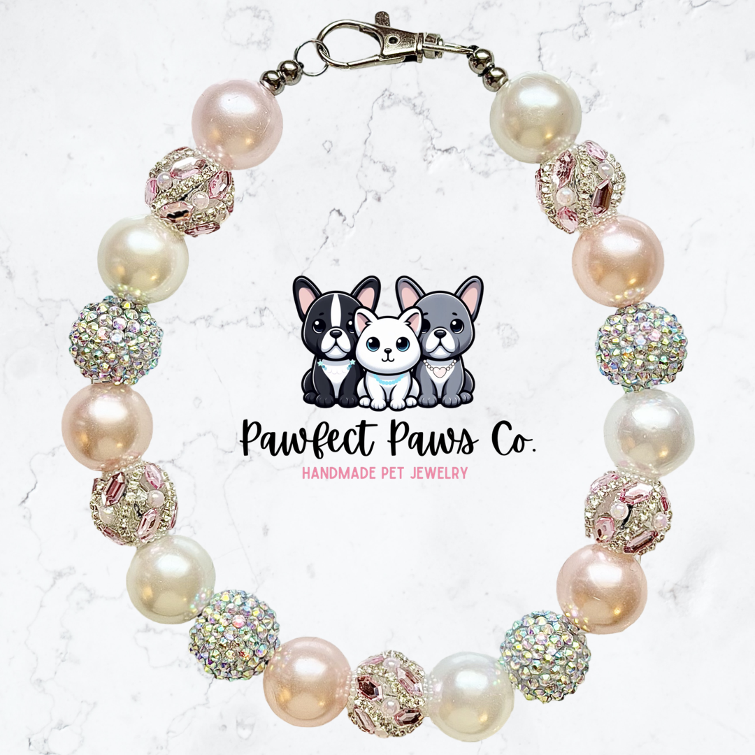 Dazzling Darling* Pink & Silver Luxury Sparkle Custom Beaded Dog/Cat Collar Necklace!